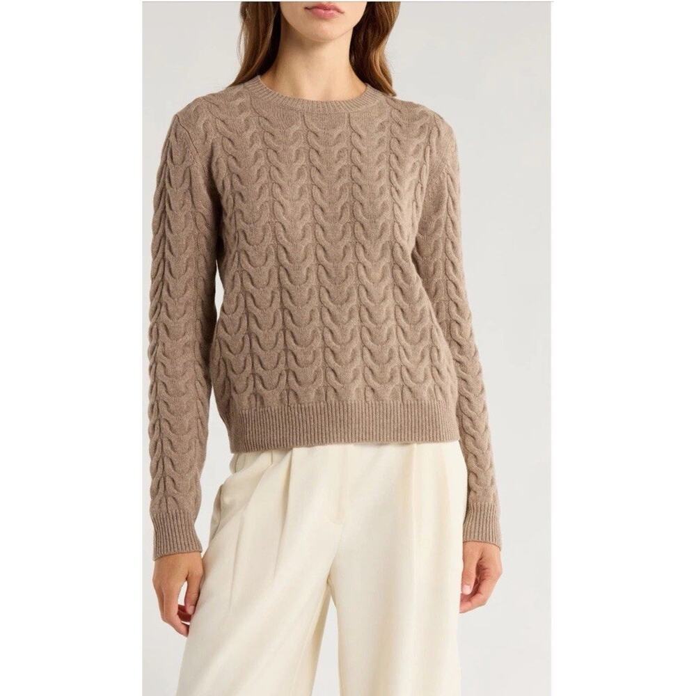 Max Mara Aramis 100% Cashmere Cable Pull Over Sweater Brown Womens S NWT $1295